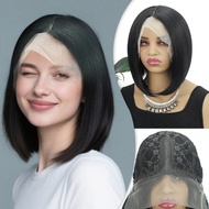 14 Inch Bob Wig, Synthetic Heat Resistant 4*1T Lace Front Wig, Pre-Cut, 180% Density Black Bobcut Wi
