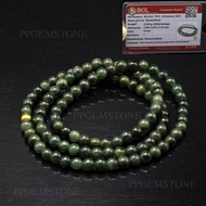 สร้อยคอหยกพม่าแท้ สีเขียวเข้มสวย (Green Jadeite) เกรดA ขนาด 6 มิล ไม่ย้อมสี ไม่อาบน้ำ หยกแท้ จากประเทศพม่า
