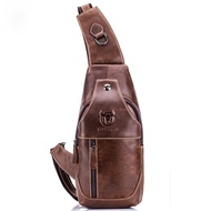 BULLCAPTAIN Vintage Men's Leather One Shoulder Crossbody Leather handbag Chest bag men leather bag Men's Cross Body Shoulder bag