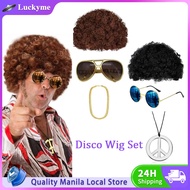 3pcs 70s Disco Wig Hippie Funny Costume Set Party Funky Costume Afro Wig Funky Sunglasses Necklace