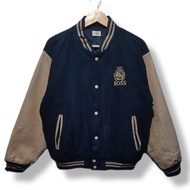 suntory boss coffee leather varsity jacket vintage size l fit XL