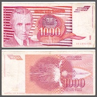 Yugoslavia Collectibles, 1,000 Dinara 1992, (Nikola Tesla), F Circulated.