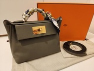 【全新】Hermes mini 2424 mini2424 Evercolor 積雨雲灰 Gris Meyer 內拼 Gris Pale 珍珠灰