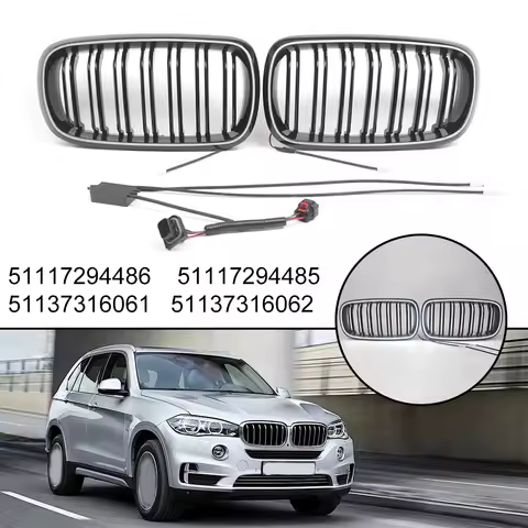 For BMW F15 F16 F85 F86 Front Grille with White LED Lights for X5 X6 X5M X6M 2013 to 2018 ABS Black 