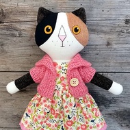 Calico cat, handmade stuffed doll, wool plush kitten toy