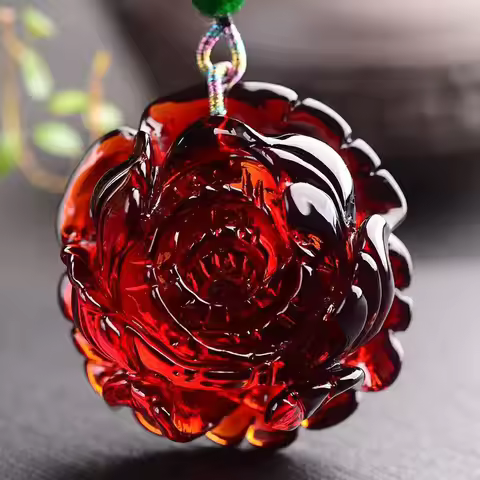 Myanmar Blood Peony Pendant Amber Honey Wax Blossom Rich and Versatile Pendant
