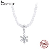 BAMOER Genuine 925 Sterling Silver Dainty Chain Snowflake Pendant Necklace for Women Cute Ice Flower