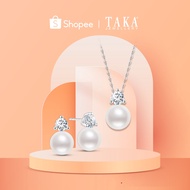 TAKA Jewellery Lab-Grown Diamond & Pearl Matching Set – 10K Gold Pendant with Silver Chain + Lustre 