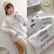 [HARPER] Brand Customized coffee English Color Matching T-shirt 3 Colors | Ready Stock Letter T Long