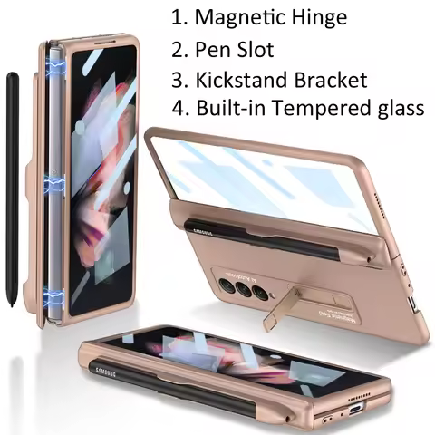 GKK Hinge Case For Samsung Galaxy Z Fold4 Fold3 Fold 4 3 Stylus Pen Slot Holder Pocket Kickstand Bra