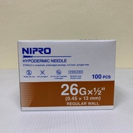 NIPRO STERILE MEDICAL NEEDLE 26G X 1/2 INCH ( 13MM) 100S EXPIRY 2028 GOODS SOLD ARE NON RETURNABL