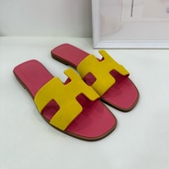 愛馬仕Hermes H 限量麂皮拼色ORAN拖鞋 經典H版型 拖鞋 全新37.5碼