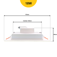 Dycorra Square LED Panel Light 12W 18W Downlight Day Cool Warm Tri-Colour Selectable CCT Dimmable Recessed Panel Light Indoor Ceiling Lamp Down Light