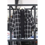 KEMEJA PUTIH HITAM Flatzone Black and White Plaid Shirt Men's flannel shirt| Men's shirt| Men's flan