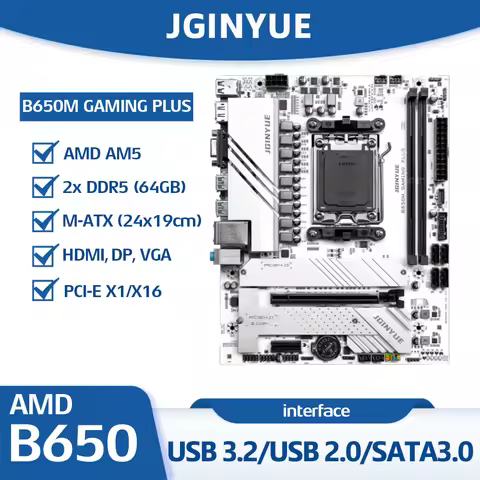 JGINYUE B650M GAMING PLUS Motherboard AMD AM5 Ryzen 7000 Series, 2 DDR5 Slots 64G, M-ATX