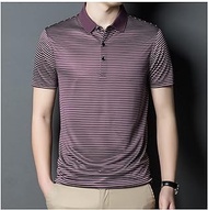 TYJKL Men's polo shirt short-sleeved summer cool t-shirt cotton striped business clothes Korean polo shirt (Color : Purple, Size : XXXL code)