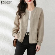 ZANZEA เสื้อแจ็คเก็ตสไตล์เกาหลีสำหรับผู้หญิง,เสื้อโค้ทไหมพรมเปิดไหล่แขนยาว #11