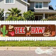 Western Yee Haw Banner 71 x 16 Inch – Wild West Cowboy Party Decorations, Birthday Theme Supplies