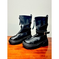 Long Boots With Belt Accessories Punk Style Emo Gothic Japanese Biker Size 36