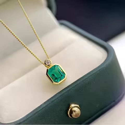 1.3ct Lab-Grown Emerald Necklace For Wowen Green Diamond 925 Silver Plated 18k Gold Necklace