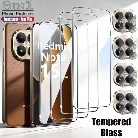 8IN1 8K HD Tempered Glass For Xiaomi Redmi Note 15 14 13 12 10 Pro Plus Screen Protector Redmi Note 