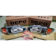 PROTON WIRA SE/SATRIA/WIRA HEAD LAMP+PARKING LAMP 1SET BLACK SMOKE UNIT BRAND DEPO /LAMPU BESAR+SIGN