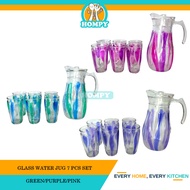 DRINKING GLASS SERVING JUG / BEVERAGE DRINK JUG /GLASS WATER PITCHER JUG/ GLASS JUG SET 6 CUP WITH J