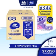 Vinda Deluxe Smooth Feel Toilet Tissue 3 Ply (27 Rolls) FREE Vinda Prestige 4D Deco Embossed Facial 