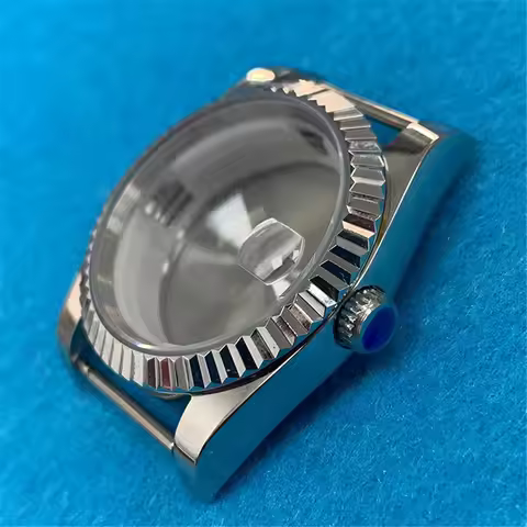 36mm Stainless Steel Watch Case For 8215 2813 8205 8200 Movement Fluted Bezel Mineral Glass Mirror C