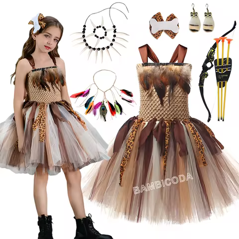 Indian Halloween Costumes for Girls Wild Man Carvegirl Carnival Party Outfit Stage Performance Cloth