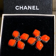 Chanel vintage 橘紅色四葉草耳環