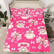 Feelyou Pink Perfume Bed Sheet Set Twin Size, Bow Bedding Set for Kids Boys Girls Bowknot Fitted She