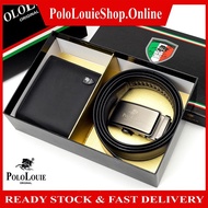 [Gift Box] Original Polo Louie Men's Premium Bundle Gift Set Genuine Cow Leather Wallet Automatic Buckle Belt Gift Bag