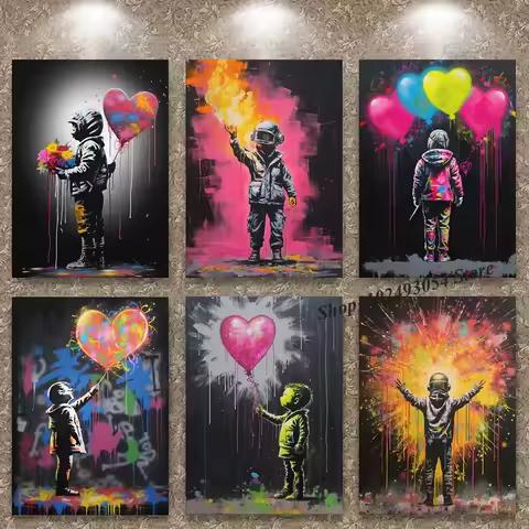 Banksy Modern Abstract Canvas Painting Print Graffiti Heart Wall Art Poster and Picture for Home Off