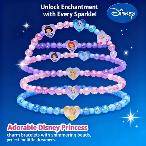 Disney Frozen Elsa Anna Princess Cartoon Kids Girls Colorful Beaded Glitter Bracelet Jewelry Childre