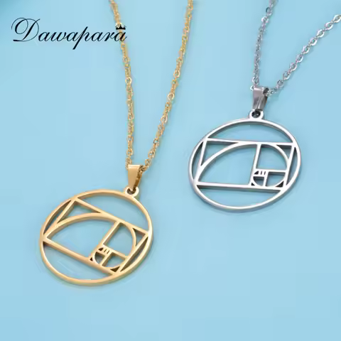 Dawapara Golden Ratio Rectangle Necklace Fibonacci Geometric Pendants Stainless Steel Jewelry Mathem