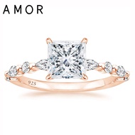 AMOR 925 Sterling Silver Ring 2CT Cut CZ Engagement Ring Rose Gold Princess Marquise & Round Cubic Z