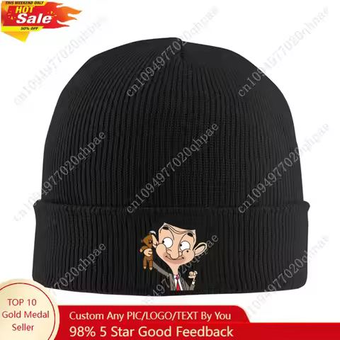Mr Beans cartoon Knit Hat Beanie Winter Hats Warm Acrylic Color Caps Men Women Gift,