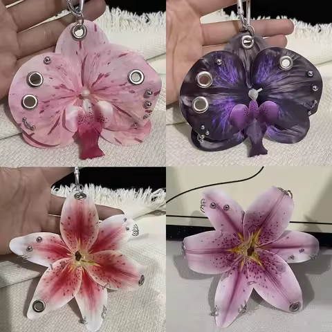 Exquisite Phalaenopsis Orchid Lily Keychain Creative Simulation Flower Bag Pendant Fashion Backpack 
