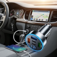 100W 5-in-1 USB-C Car Charger PD QC3.0 For iPhone Samsung Huawei Xiaomi With LED Volt Display
