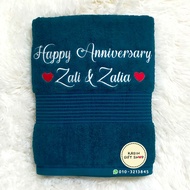 Tuala Dewasa Sulam Ucapan Happy Anniversary, Selamat Ulangtahun Custom Ayat