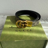 Gucci黑/pvc雙面金雙G皮帶85公分