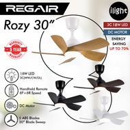 REGAIR ROZY 30 Inches DC Motor 16 Speed (8F+8R) 3C LED 5 Blade Remote Control Ceiling Fan Kipas Sili