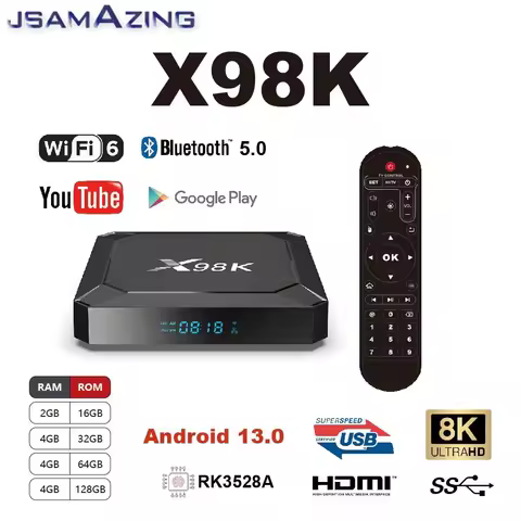 X98K Smart TV Box Android 13.0 2.4g & 5g Wifi 6 RK3528A Quad core ARM Cortex-A35 8k Bluetooth 5.0 4g