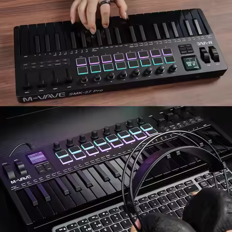 M-VAVE SMK-37 Black Keyboard MIDI Controller 37 Key 16 RGB Pads&8 Knobs Supports Wireless Connection