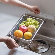【日本霜山】304不鏽鋼水槽用伸縮式蔬果/餐具瀝水籃-中