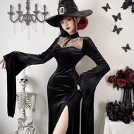 Dark Goth Halloween Costume Black Dress Witch Vampire Bride Outfit Sexy Babes Long Dress