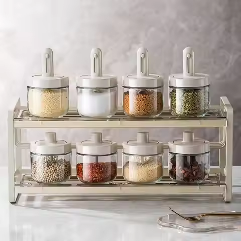 Seasoning Jar Set Spice Jar Kitchen Sugar Salt Jar With Lid Spoon Cereal Jar Large Capacity Food Sto