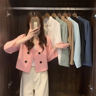 MIMI&DIDI.แขนยาวชุดสูทผู้หญิง เสื้อครอปเชิ้ต Blazer ทรงปล่อยแต่งกระดุมหน้าสองข้าง คลู ใส่แล้วดูดีมาก