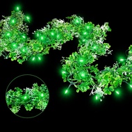 2 Pack 9.85 FT St Patricks Day Garland with Green LED Lights Battery Operated Irish Shamrock Garland